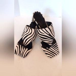 Villa Rouge zibra print calf fur white black square toe sandals